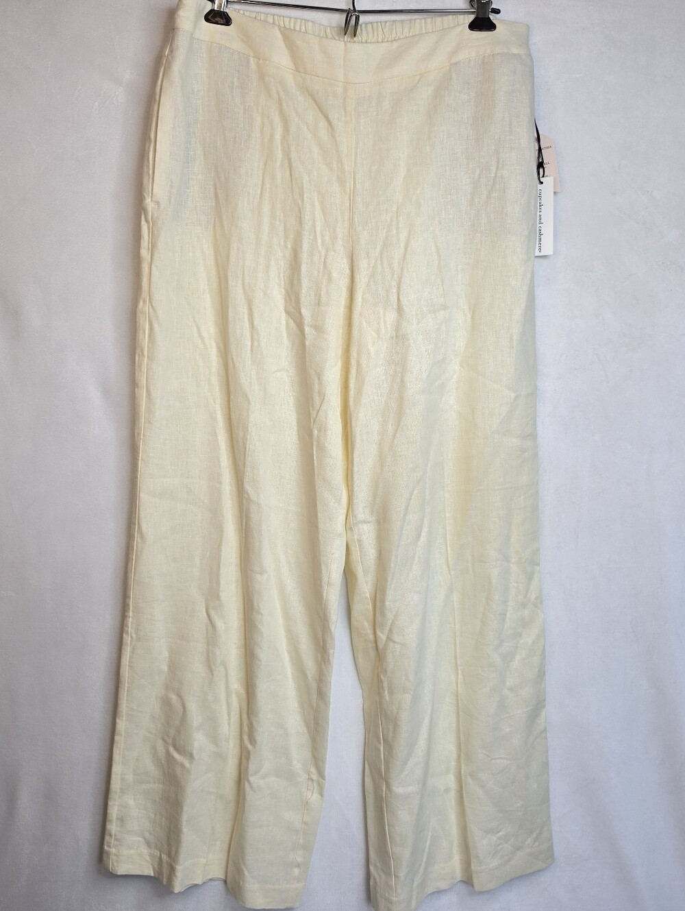 NWT Cupcakes and Cashmere Cream Linen Blend Wide Leg Pants Size L